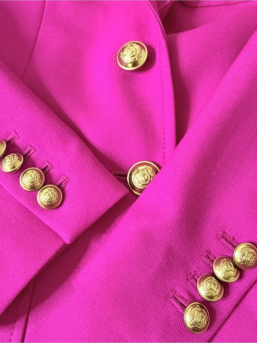 J. Crew Rhodes Suit Set Hot Pink Gold Crest Button Blazer 2P & Trouser Pants 0 - Picture 3 of 16